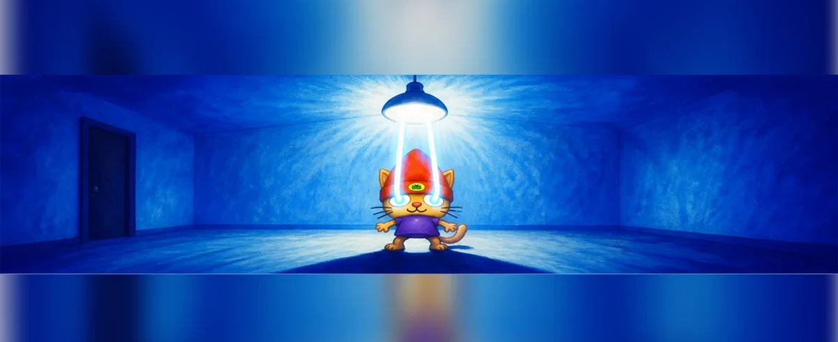 Beam Cat stands under a ceiling lamp that is far too bright